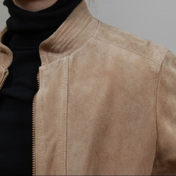 Women's Vintage 70s Era Jordache Tan Suede Zippered Jacket with Drawstring Hem - Picture 4 of 9